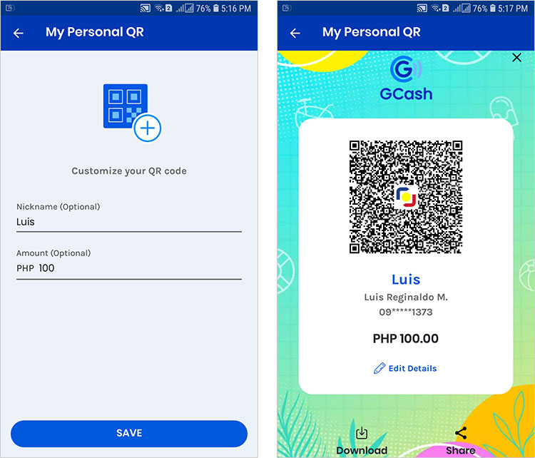 Authentic GCash Mobile App Screen with QR Ph Code and PHP 100 Denomination Setup
